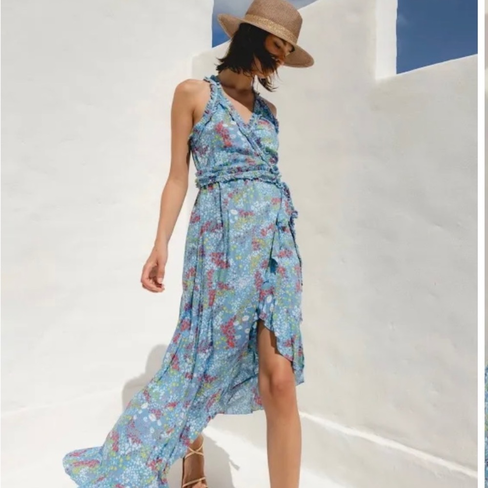 NWT Poupette St Barth Tamara long dress in Blue Tulipe print.  Size L